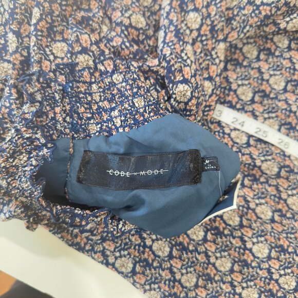 CODExMODE Women SZ M Navy Blue Floral A Line Knee Lenght Dress High Neck Chiffon - Picture 14 of 15